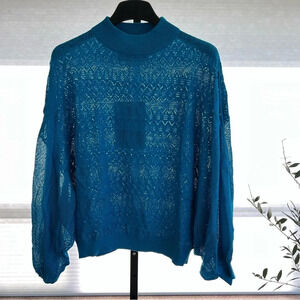 I Love Mr Mittens Lace Balloon Jumper Sweater Hawaiian Blue XS/S Spring Chic NWT